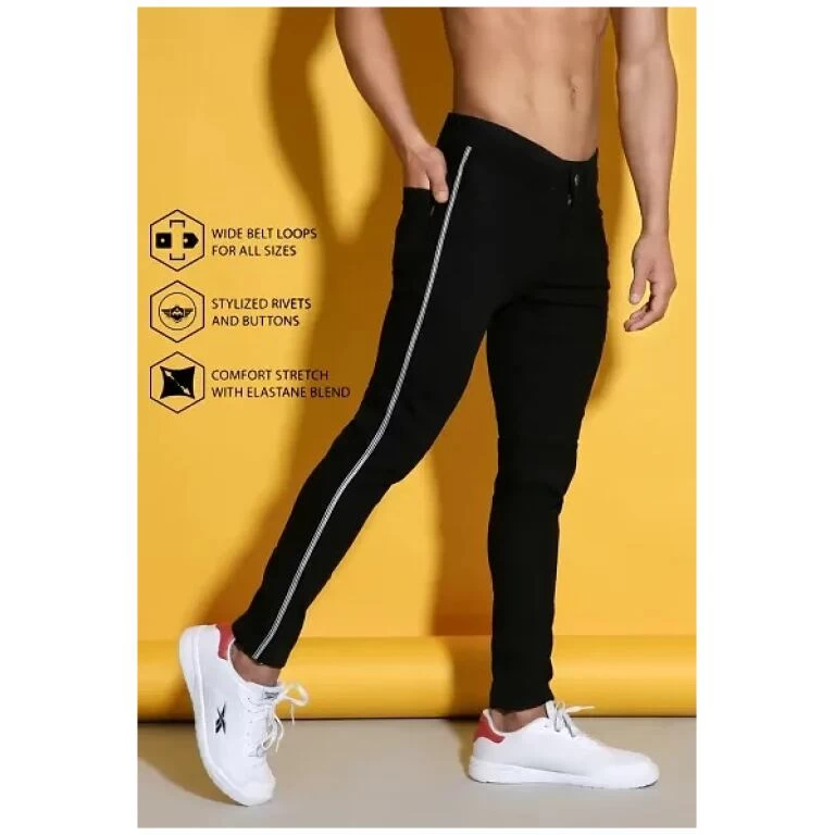 PODGE Stylish Black Denim Solid Mid-Rise black Jeans For Men