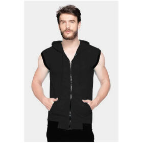 Adorbs Men's Cotton Blend Hooded Sleeveless Tshirt (612-m_Black_M) Pack of 1