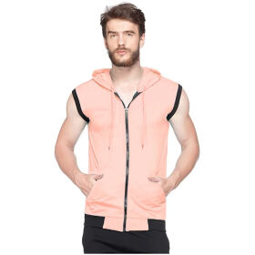 Adorbs Men's Cotton Blend Hooded Sleeveless Tshirt (628-m_Peach_M) Pack of 1