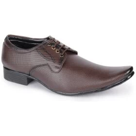 Brown Solid Synthetic Formal Lace Shoes