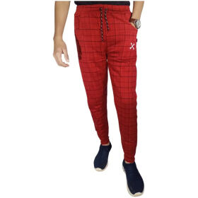 Checkered Men Red Track Pants
