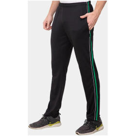 Active Wear Polyester Blend Solid Trackpants For Men's With Double Side Bone- Black