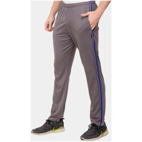 Active Wear Polyester Blend Solid Trackpants For Men's With Double Side Bone- Cement