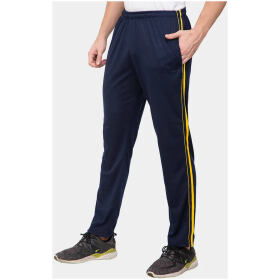 Active Wear Polyester Blend Solid Trackpants For Men's With Double Side Bone- Navy