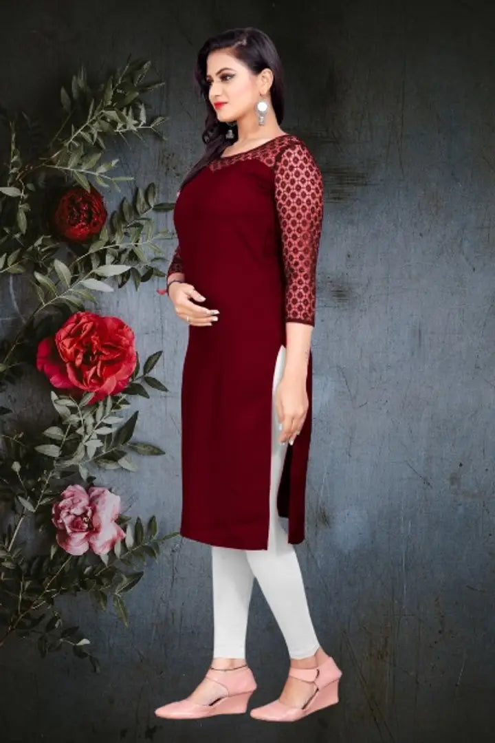 1670850650154_Tulsi-605_Tulsi_Maroon-B-removebg-preview__1_-originnm80prcnt Classic American Crepe Solid Kurtis for Women