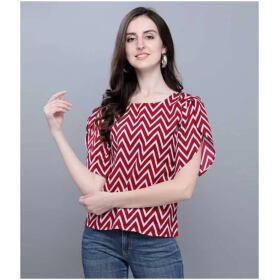 Casual Regular Sleeves Printed Women Red, White Top