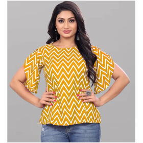 Casual Petal Sleeves Printed Women Yellow Top