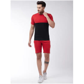 Gritstones Men Colorblock Red, Black T-Shirt Shorts Set