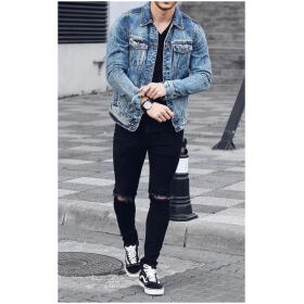 Anabiya Slim Fit Knee Cut Stretchable Jeans For Men Black