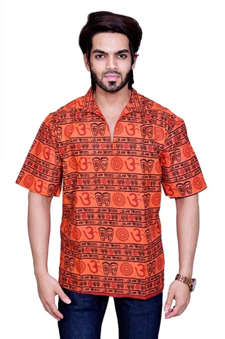 1684732401756_front_orange-originnm80prcnt Classic Cotton Blend Printed Short Kurtas for Men