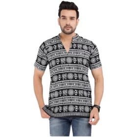 Classic Cotton Blend Printed Short Kurtas for Men