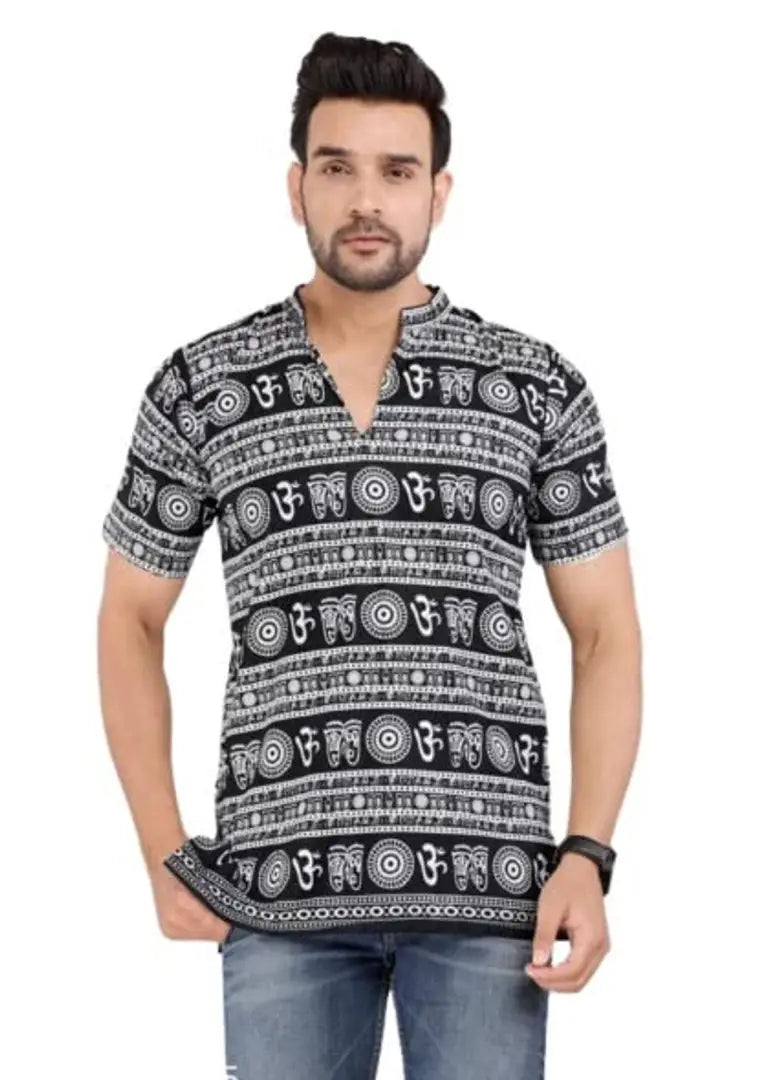 1684732521171_bl1-originnm80prcnt Classic Cotton Blend Printed Short Kurtas for Men