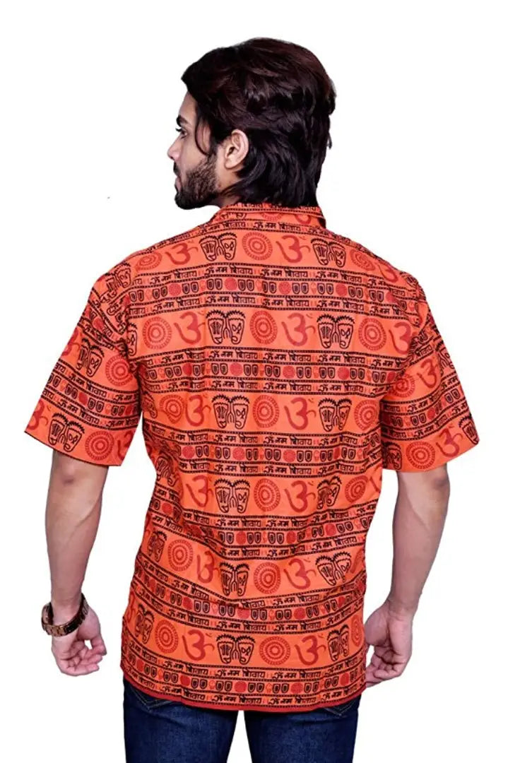 1684732567361_back_orange-originnm80prcnt Classic Cotton Blend Printed Short Kurtas for Men