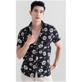 Black Floral Stretchable Shirt