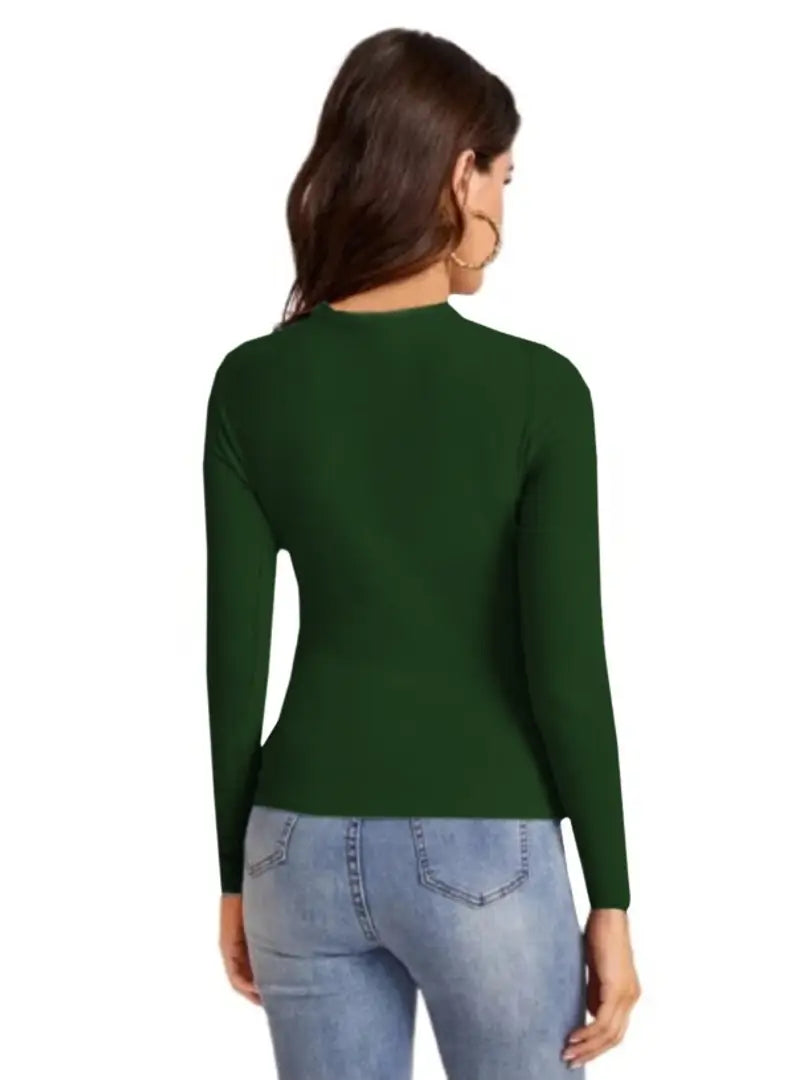 1686204440498_Top-470_Empire_Darkl_Green-C-originnm80prcnt Casual Polyester Blend Round Neck Long Sleeves Stylish Top