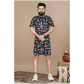 Classic Polycotton Printed Nightwear Short and Tshirt for Men