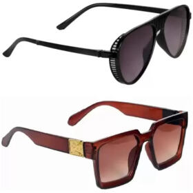 Aviator, Retro Square Sunglasses (For Men Women, Grey, Brown)