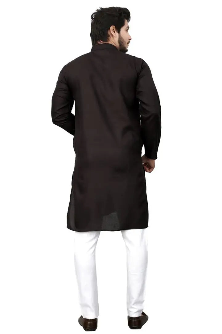 3c274d3b-0a9d-4ed4-a29c-2ad528a1b280_24343841-originnm80prcnt Cotton Blend Regular Fit Straight Full Sleeve Solid Plain Weaved Knee Length Kurta for Men (Black)