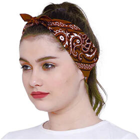 Aashirwad Craft Pure Cotton Bandanas Paisley Pattern Scarf for Men Women Cowboy Handkerchief (50cm) (Brown)