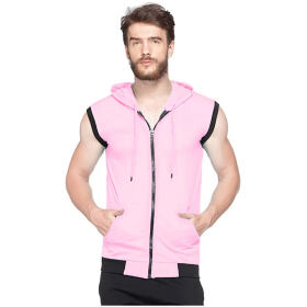 Adorbs Men's Cotton Blend Hooded Sleeveless Tshirt (634-s_Baby Pink_S) Pack of 1