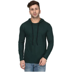 Adorbs Men's Full Sleeve Cotton Hooded T-Shirt (Bottle Green_Large)