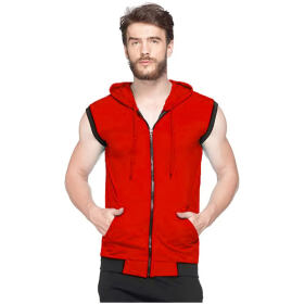 Adorbs Men's Cotton Blend Hooded Sleeveless Tshirt (622-xl_Red_XL) Pack of 1