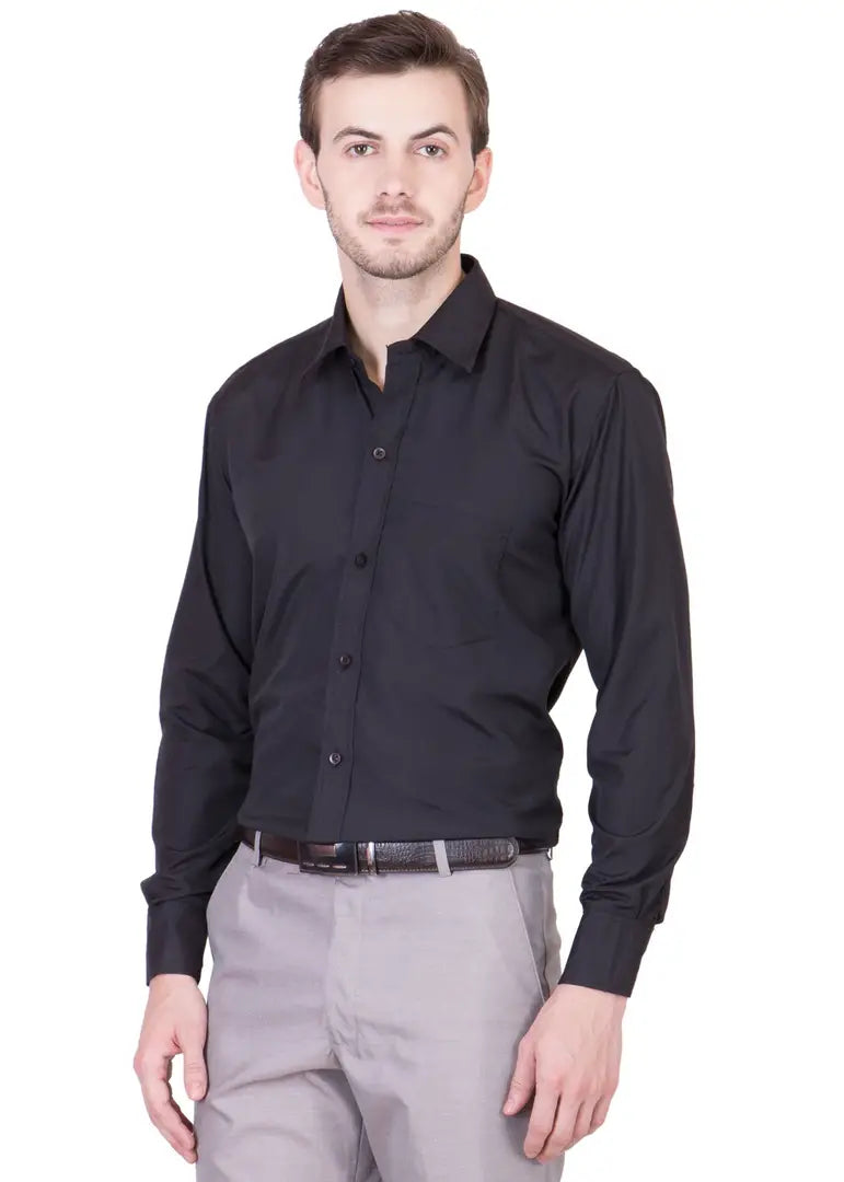6bb38c63-7062-4c6f-a532-e838a64a9239_26272168-originnm80prcnt BEING FAB Men's Formal Shirt Cotton Polyester Blend Slim Fit Solid Black_M