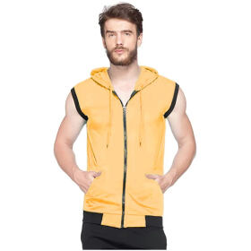 Adorbs Men's Cotton Blend Hooded Sleeveless Tshirt (623-m_Mustard_M) Pack of 1