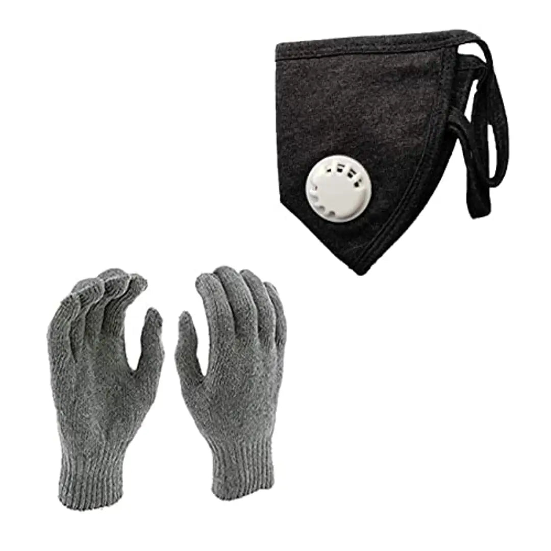 91b55aad-7ab0-42af-b960-42952d38a8dc_19307195-originnm80prcnt blacktail Cotton Knitted Men & Women Hand Gloves (1 Pair) Grey & Filter Double Layer Net Mask Black with Filter (Grey)