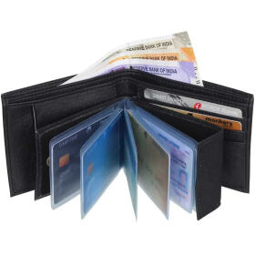 Designer Black Artificial Leather Solid Two Fold Wallet For Men