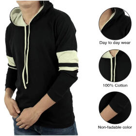 Ayvina Cotton Blended Regular Fit Full Sleeves Hooded Neck T-Shirts for Men's Black