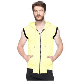 Adorbs Men's Cotton Blend Hooded Sleeveless Tshirt (626-s_Lemon_S) Pack of 1