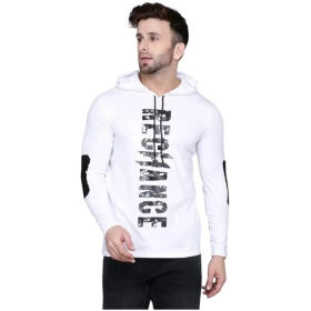Adel Wear Casual Round Neck Regular Fit Full Sleeves Hoodie Look T-Shirt with Cap for Mens White