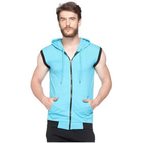 Adorbs Men's Cotton Blend Hooded Sleeveless Tshirt (607-l_Sky Blue_L) Pack of 1