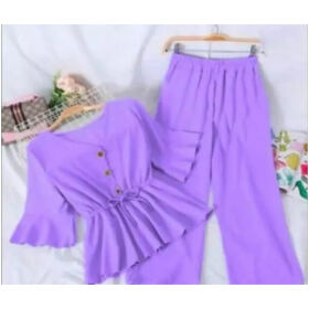 Contemporary Crepe Solid Top and Palazzo Set For Women