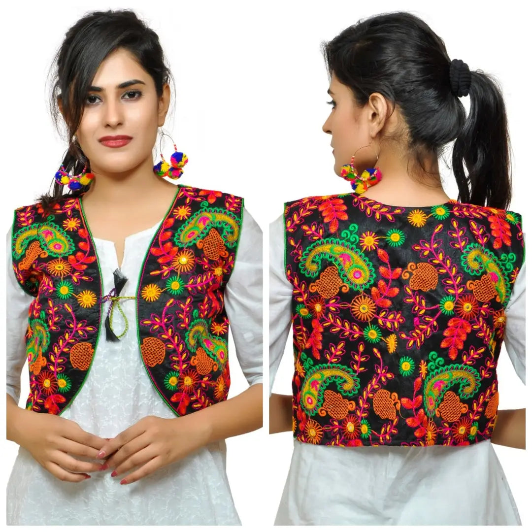 1574768394445_KJK01-originnm80prcnt Dupion Silk Kutchi Embroidered Sleeveless Short Jacket