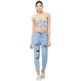 Classic Denim Patch Work Jeans for Women