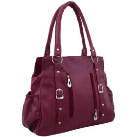 Beautiful Womens Maroon Canvas Leather Handbag
