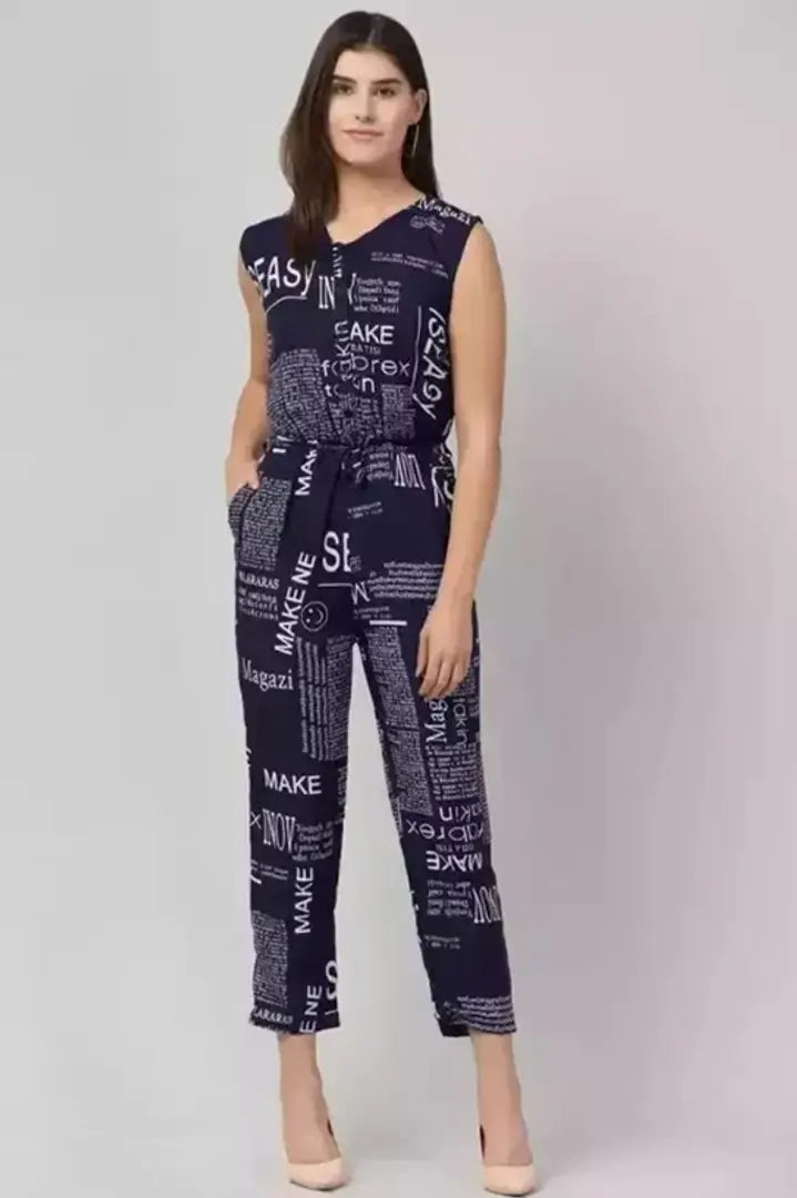 1678372498022_5-originnm80prcnt BONNIN Newspaper Print Jumpsuit Crepe Fabric Regular Fit, V Neck Sleeveless Jumpsuit For Women
