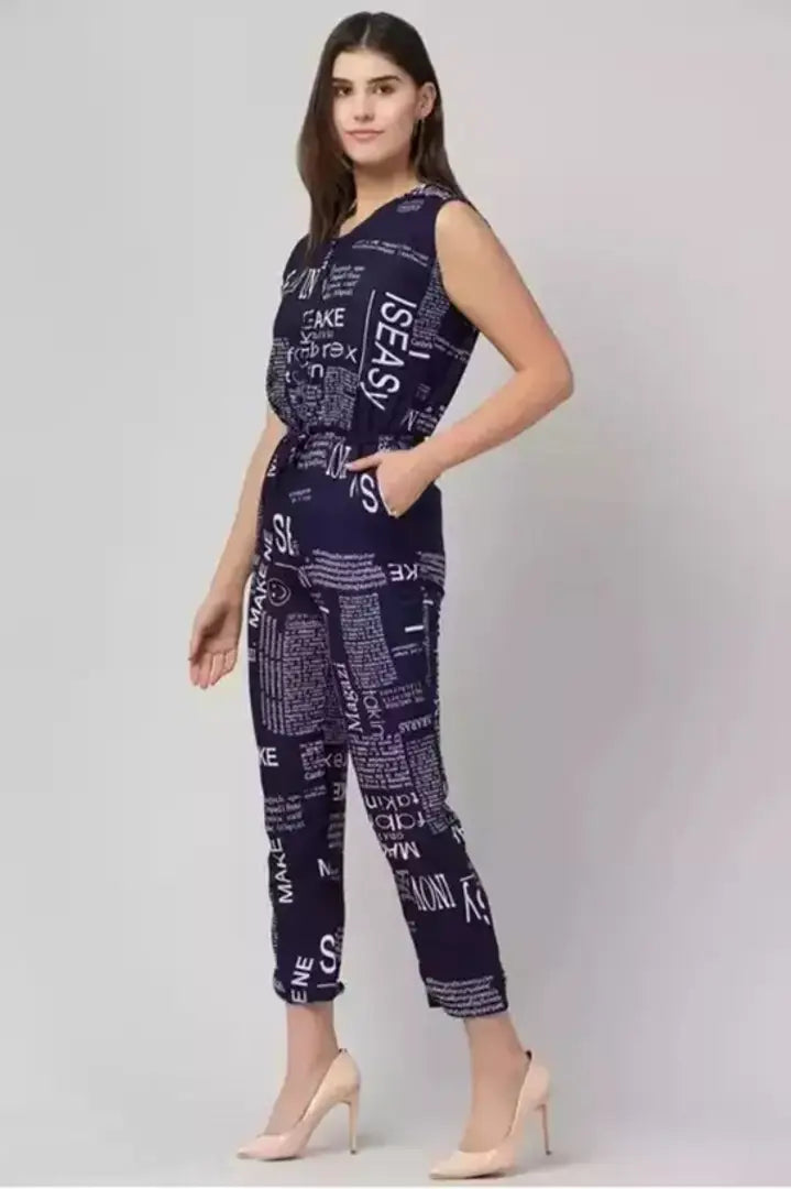 1678372599424_3-originnm80prcnt BONNIN Newspaper Print Jumpsuit Crepe Fabric Regular Fit, V Neck Sleeveless Jumpsuit For Women