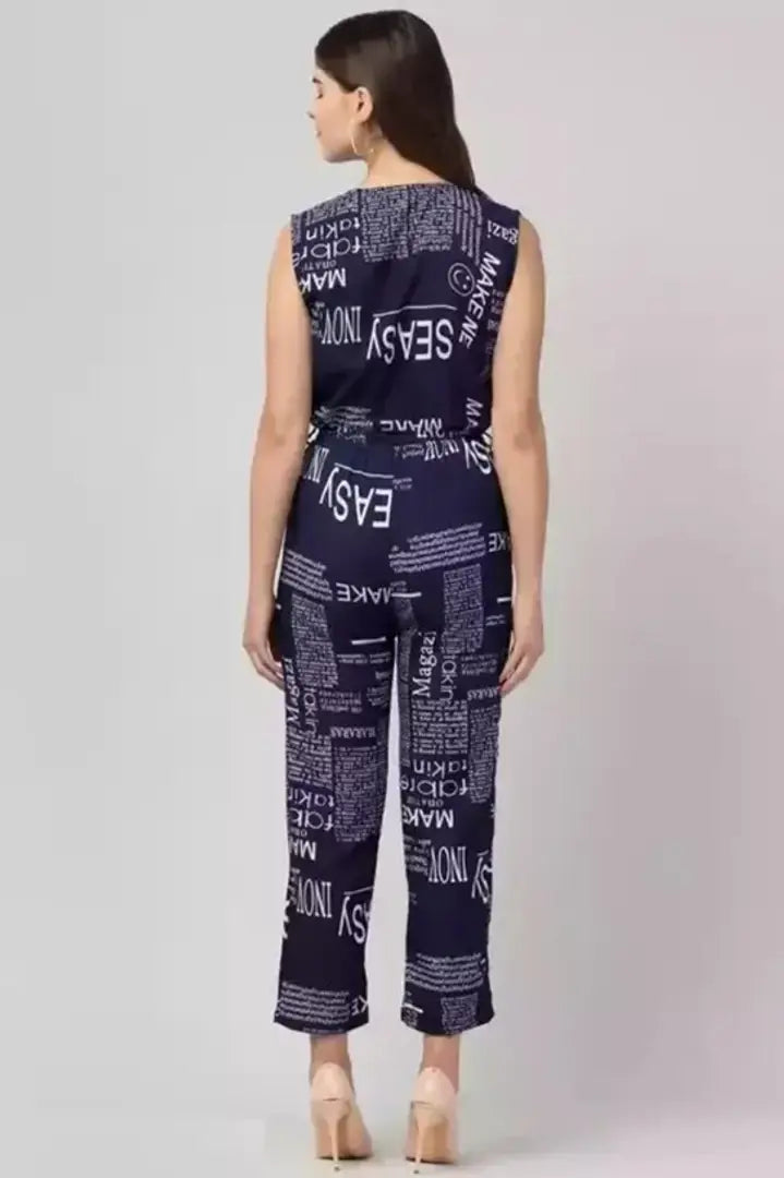 1678372603501_4-originnm80prcnt BONNIN Newspaper Print Jumpsuit Crepe Fabric Regular Fit, V Neck Sleeveless Jumpsuit For Women
