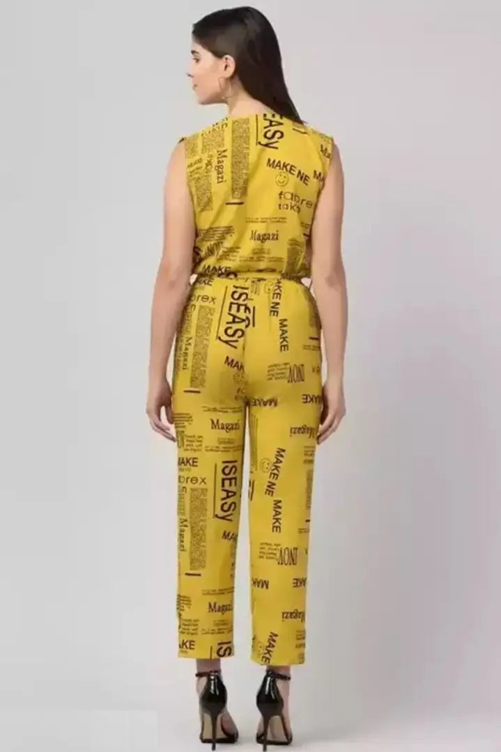 1678372669561_3-originnm80prcnt BONNIN Newspaper Print Jumpsuit Crepe Fabric Regular Fit, V Neck Sleeveless Jumpsuit For Women