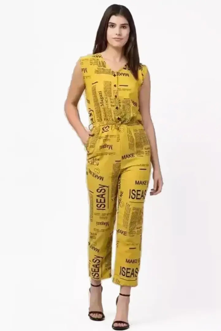 1678372672055_4-originnm80prcnt BONNIN Newspaper Print Jumpsuit Crepe Fabric Regular Fit, V Neck Sleeveless Jumpsuit For Women