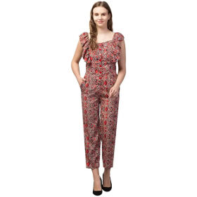 BONNIN Womens Knee Length Jumpsuit Maxi Dress Sleeveless Crepe A-Line Floral Print jumpsuit
