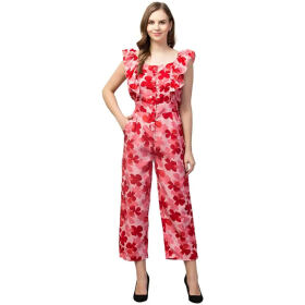 BONNIN Womens Knee Length Jumpsuit Maxi Dress Sleeveless Crepe A-Line Floral Print jumpsuit