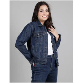 Drape and Dazzle Indigo Denim Jacket with Pocket for Women
