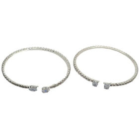 Contemporary Rhodium Cubic Zirconia Studded Adjustable Front Open Girlish Sleek Bracelet/Bangle/Kada for Girls and Women/Open Kada Pack of 2