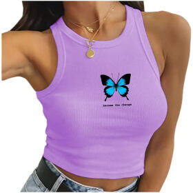 Anishq Stylish Become The Change Design Printed Round Neck Women Rib Top