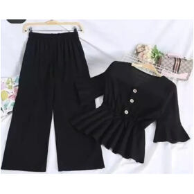 Elegant Women's Black Regular Top and Bottom Set - Perfect for Online Shopping