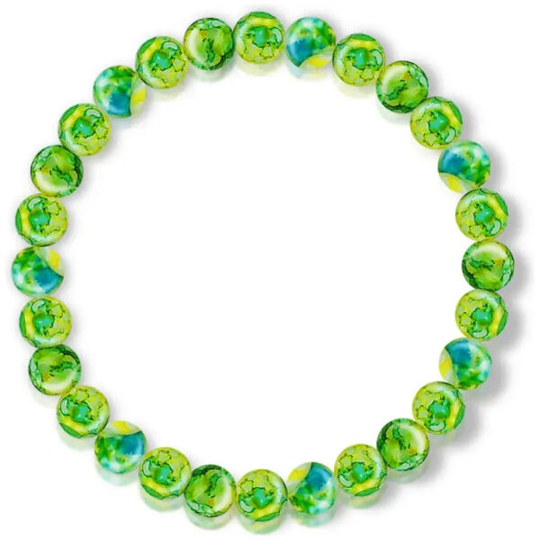 Uniqon (Stretchable) Green Color 8mm Moti Bead Pearl Natural Feng-Shui Healing Howlite Crystal Gem Marble Stone Elastic Wrist Band Bracelet For Boy's  Girl's